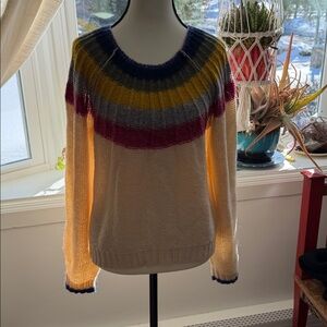 Anthropologie Cream Sweater with Colorful Yoke